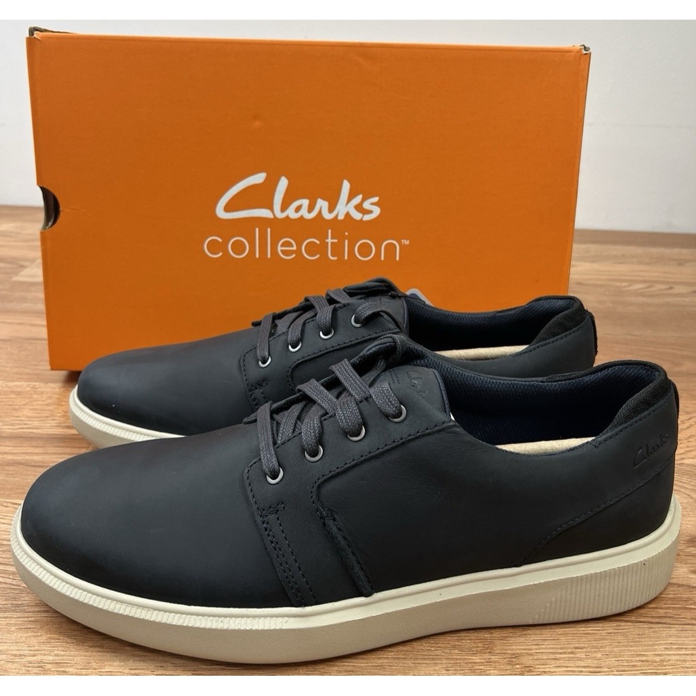 Clarks Brodin Seam Leather Sneakers Navy Blue Men's Size 11.5 NEW
